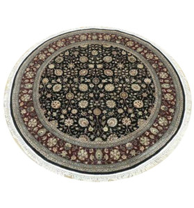 6 x 6 Oriental Tabriz All Over Wool & Silk Round Rug