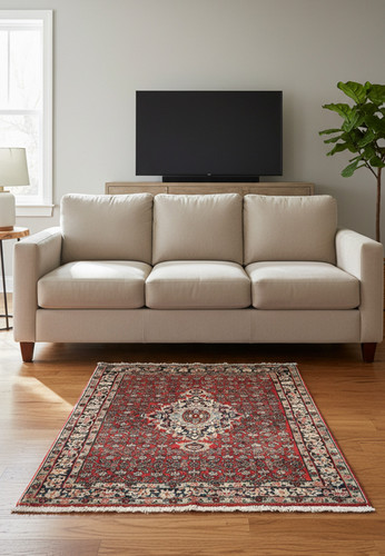 Straight-on view of a hand-knotted Persian Sarough rug