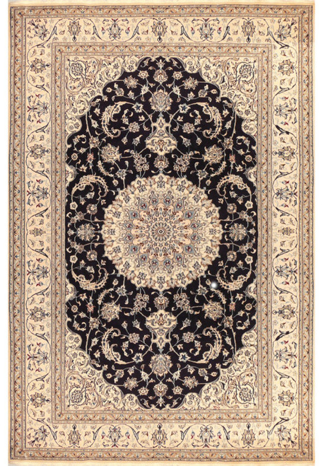 This stunning Persian Nain Rug, made from wool and silk, measures 8'1" x 11'8". The picture shows the entire rug, highlighting its intricate design and exquisite craftsmanship. Add elegance and sophistication to any room with this beautiful piece of art.