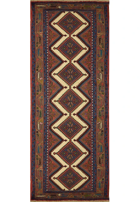 Handmade 2'5 x 9 Persian Hamedan Runner Rug showcasing a rich tapestry of vibrant colors and intricate patterns, perfect for enhancing any hallway or corridor with traditional elegance and style. The rug features hand-knotted 100% wool craftsmanship