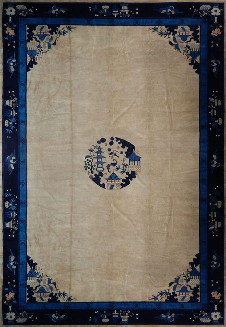 11 x 16 Hand-Knotted 1900s Antique Area Rug Art Deco Vintage Chinese Heritage
