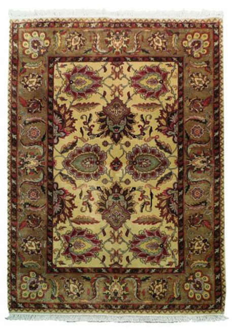 5 x 7 Oriental Jaipur Creme Wool Design Authentic Handmade Rug