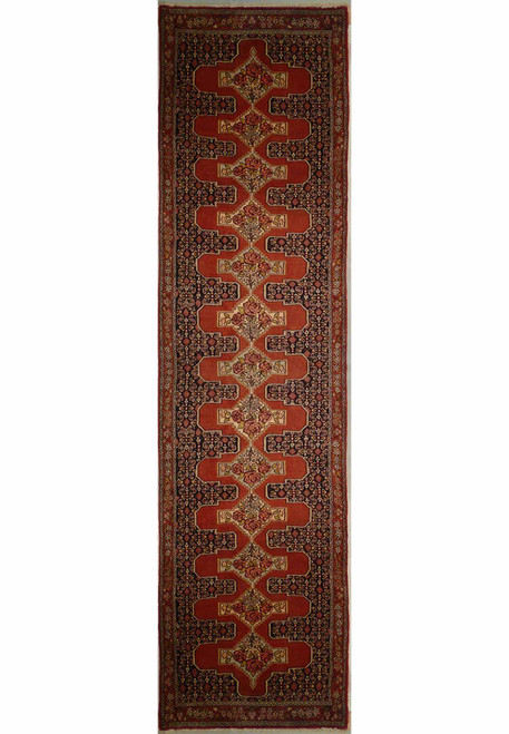 2'9" x 12'2" Botanical Persian Senneh Runner Rug | Kurdish Style