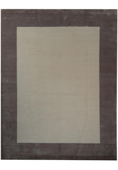 8x10 Modern Cream Brown Striped Ivory Wool & Silk Handmade Rug