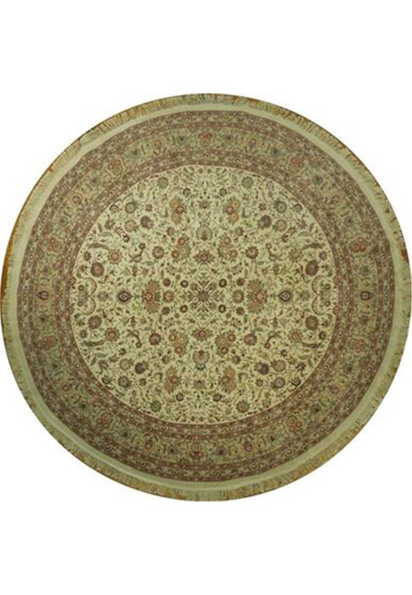 10' x 10' round Oriental Tabriz design rug with ivory allover floral field and rose vine borders