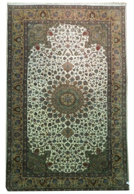 Magnificent allure! Our 11' x 19' Authentic Fine Persian Tabriz Rug displayed in its entirety, showcasing its expansive size and intricate beauty.