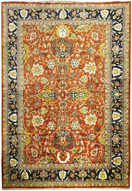 Full view of a handwoven 14x22 Oriental Serapi Palace Rug with terracotta base and intricate traditional designs