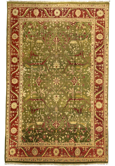 10x15 Chobi Peshawar rug with detailed floral patterns and rich red border