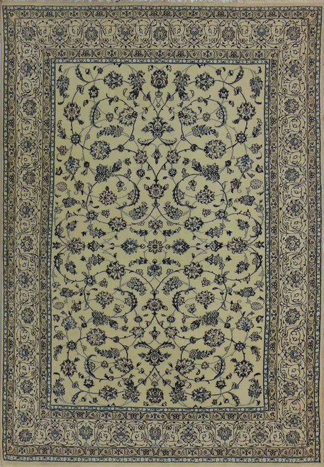 6'4 x 9'7 Persian Nain 9 Laa Rug Wool with Silk All-Over Floral Design