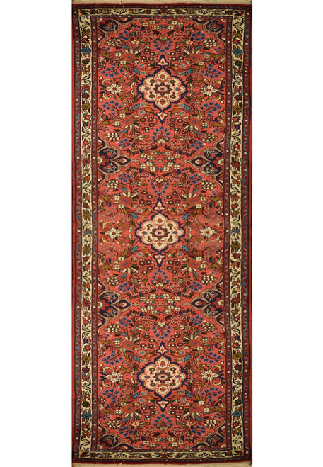 2'9" x 10 Persian Sarough Runner Rug Full view. Showing its beautiful floral and geometric rug design