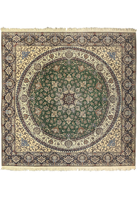 9 x 9 Nain 6LA Persian Square Rug showcasing central medallion and intricate floral patterns
