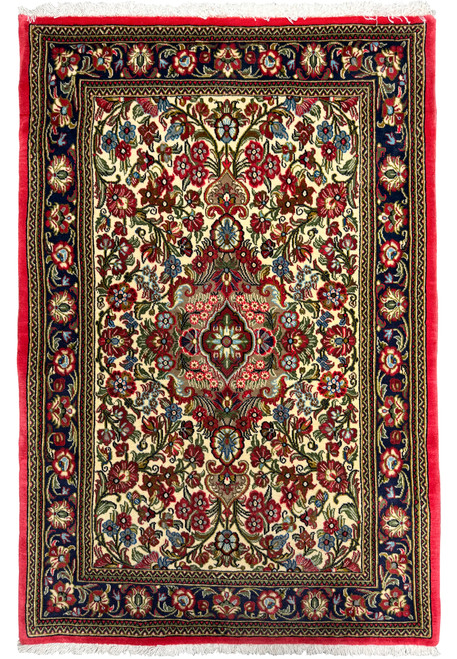 2'8 x 4 Persian Qum Kork rug with intricate floral design