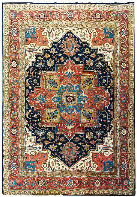 Full view of 12x15 Serapi Oriental Rug showcasing rich colors and traditional design.