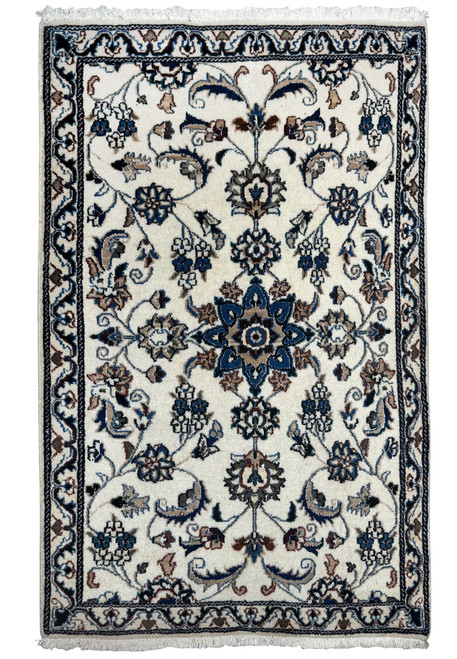Complete view of 3 x 4'4 Persian Nain Rug displaying intricate floral patterns and elegant design.