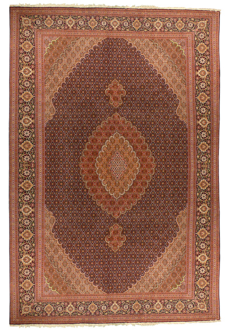 6'8 x 10 Persian Tabriz Mahi Rug full view with detailed medallion and intricate patterns.