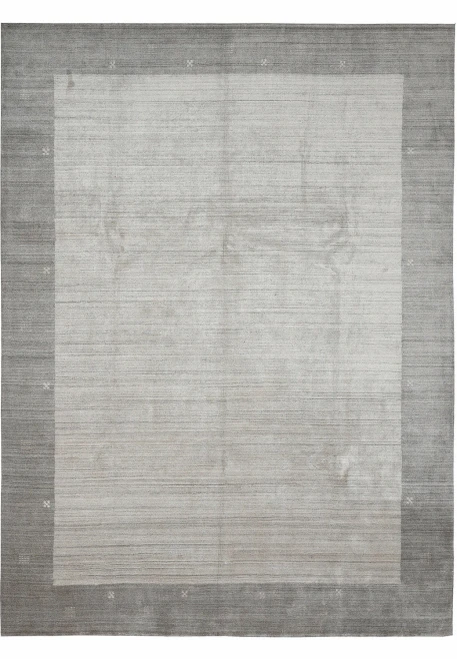 Full view of 9.2 x 12.1 solid gray wool contemporary handmade rug with tonal border