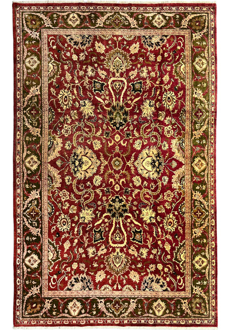 10x15 Oriental Agra rug allover scrolling floral crimson red olive green full view