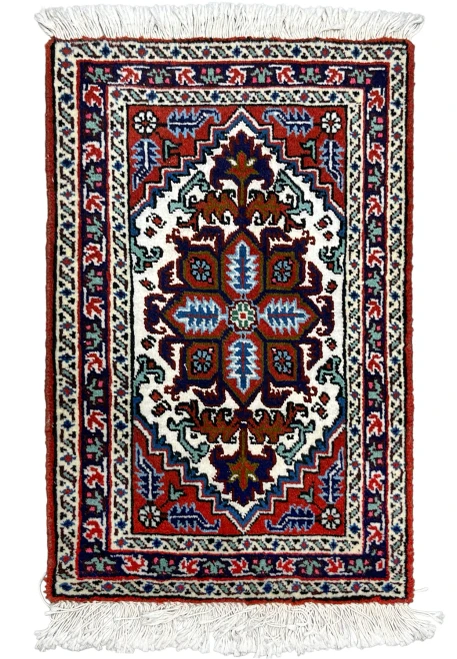 1'3" x 2' Persian Ardebil Baby Rug | Geometric Medallion in Royal Blue and Red | 250 KPSI
