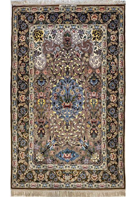 4x6 Persian Isfahan rug by Ahmad Shahabpour with Mehrab arch and powder blue medallion
