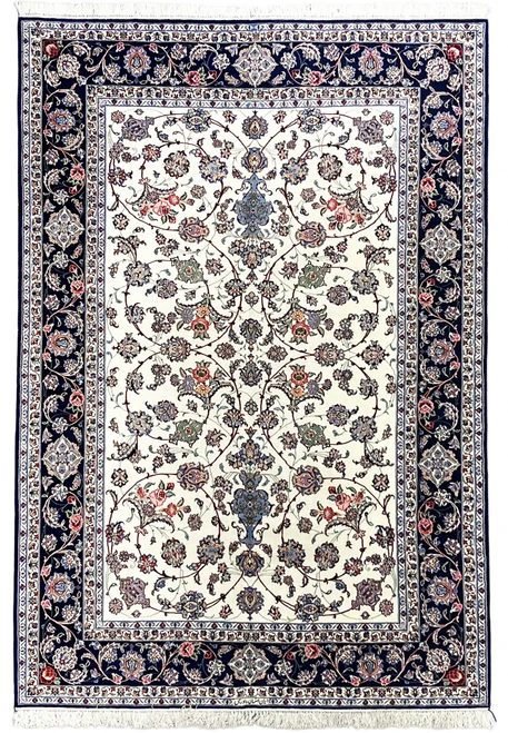 7 x 10 Persian Isfahan Rug | Signed Davari | All-Over Floral | Kork Wool on Silk
