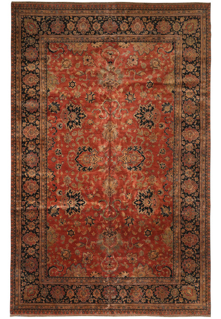 Rust red 12x18 Jaipur Oriental rug with all over floral palmette field and black border