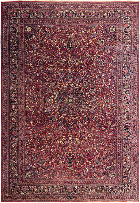 12x16 antique Persian Khorassan rug photographed flat, burgundy field with navy star medallion and floral borders