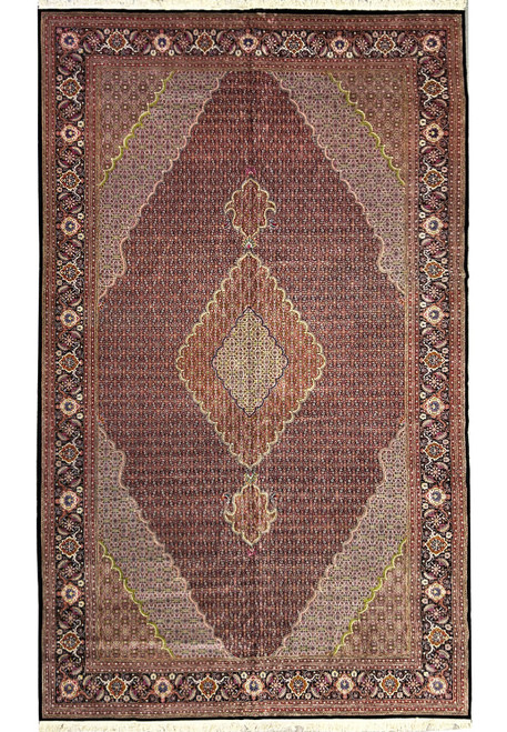 12'3" x 20' Tabriz Mahi Oriental rug shown flat with ivory diamond medallion and black border