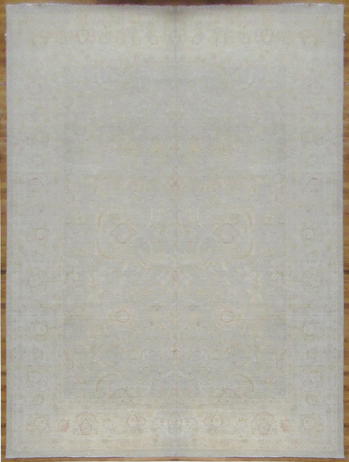 11'10" x 14'8" gray Chobi Peshawar rug shown flat overhead with all over floral field