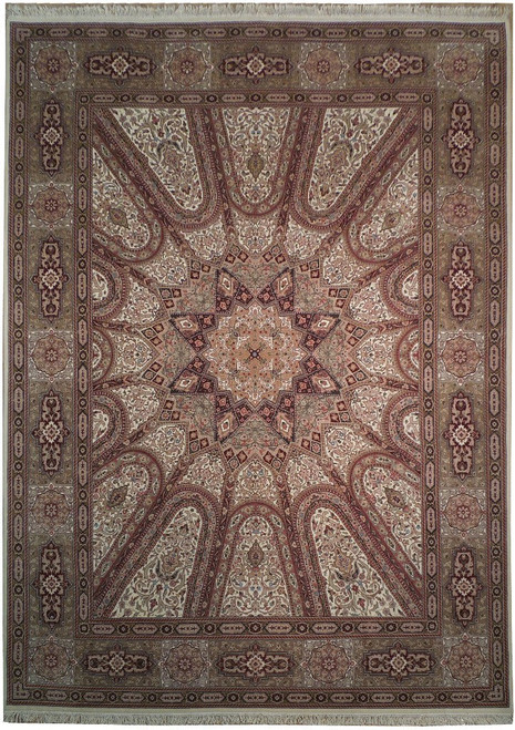Ivory 8'6" x 11'8" hand-knotted Oriental rug with Isfahan dome star medallion and sage border