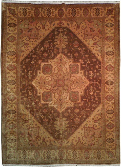 8'10" x 11'9" Persian Tabriz rug with copper brown field and ivory star medallion