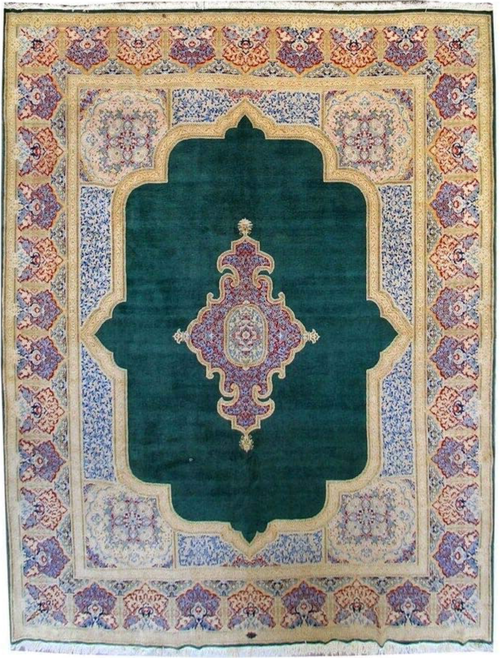 9 x 13 Persian Kerman Corner Medallion Rug