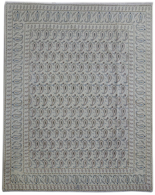 9'10" x 12'8" Persian Kashan rug photographed from above with all-over paisley field on ivory ground