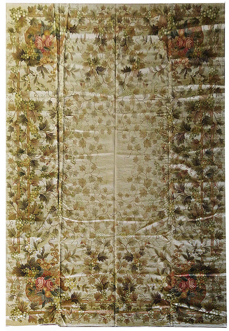 10' x 13'10" French needlepoint rug shown flat with grapevine field and rose corner bouquets
