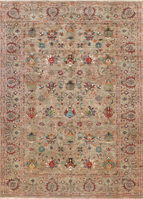Overhead view of the 8x11 Soltani Ziegler rug with sage green field and rust border