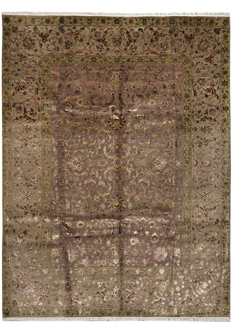 9x12 dusty mauve Jaipur rug in wool and silk with olive green floral border