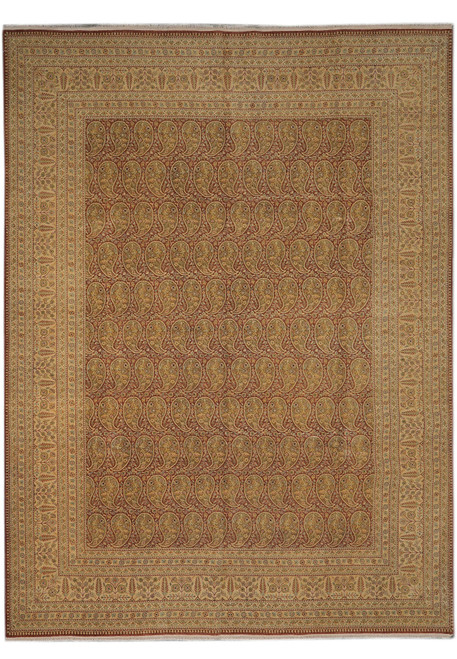 9x12 Afghan paisley rug shown flat overhead with rust field and ivory floral borders