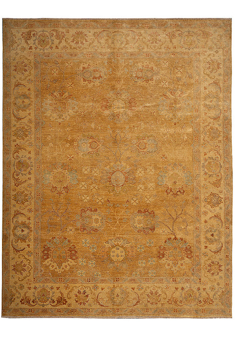 8'2" x 9'9" Chobi Ziegler rug with honey gold field and ivory floral border