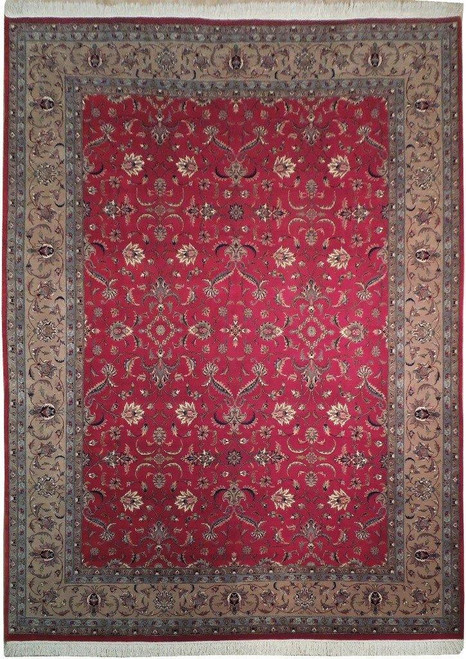 9'2" x 12'4" Pakistani Oriental rug shot flat, crimson red floral field with tan border