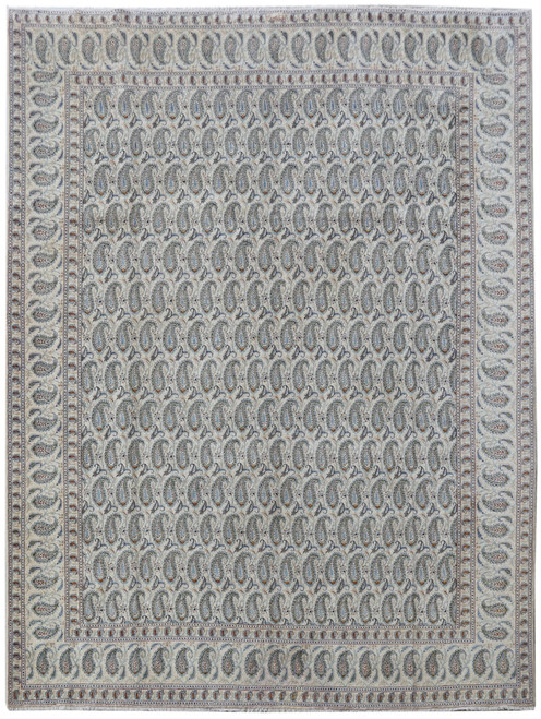 10'2" x 13'5" Persian Kashan rug with all-over ivory paisley boteh field and layered border
