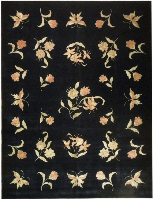 9 x 12 Wool & Silk Botanical Butterfly Design Rug