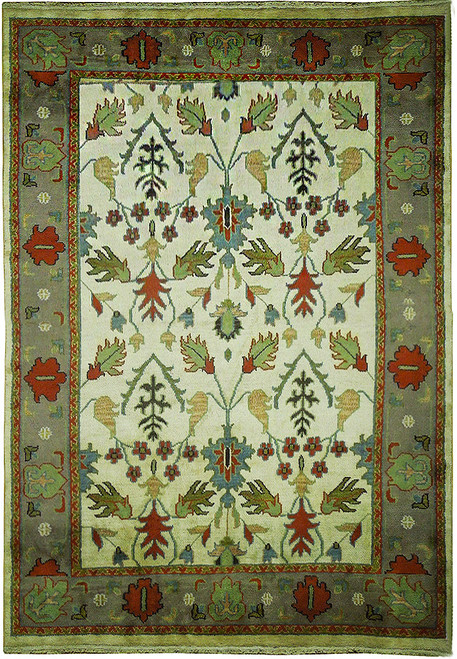 8' x 10' ivory William Morris rug with light brown border and all over floral design