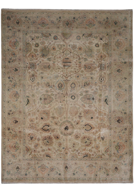 8' x 10'3" Jaipur rug shown flat overhead with faded beige field and wide floral border