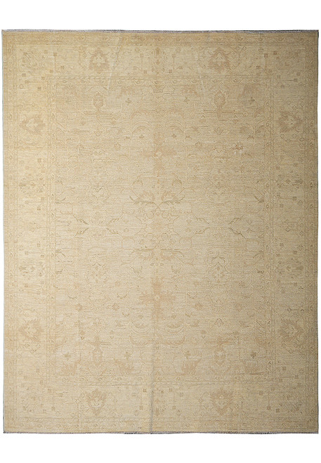 8x10 ivory Chobi Ziegler rug shown flat overhead with faded all-over floral field
