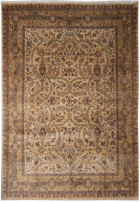 8'10" x 12' Jaipur Oriental rug seen overhead, beige field with all-over floral vinework