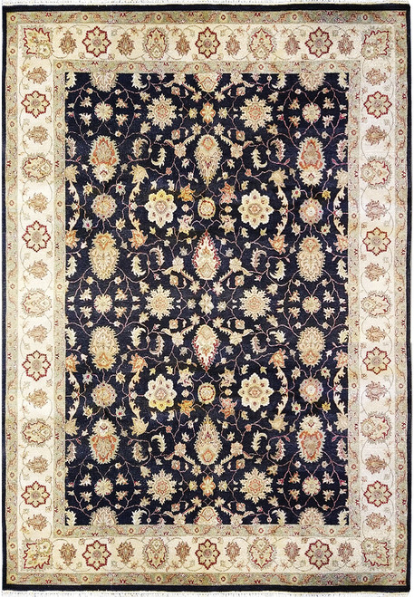 9 x 12 Zigler rug with black field, ivory main border and all-over palmette design