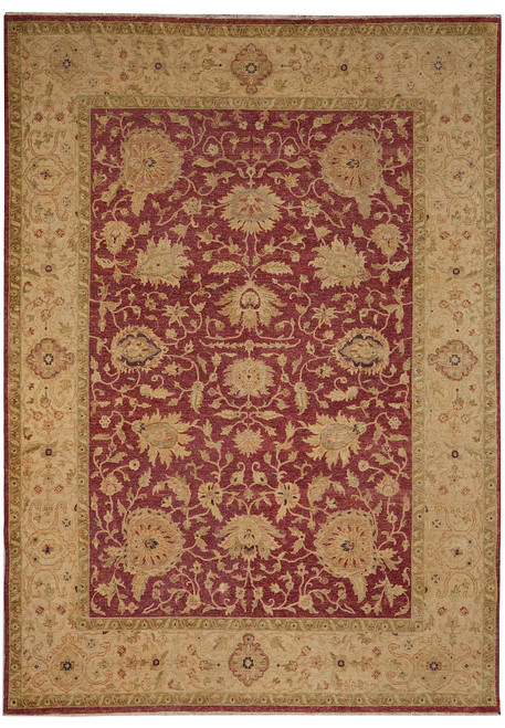 Coral field all over floral 9x12 Agra rug with gold ivory border and sage guard bands