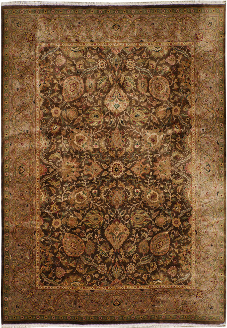 9'1" x 12'3" Jaipur rug shown flat with brown field and blush floral border