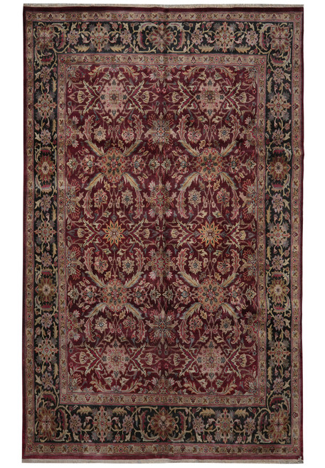 Burgundy all over floral Oriental rug with black border, hand-knotted wool, 10x15 room size