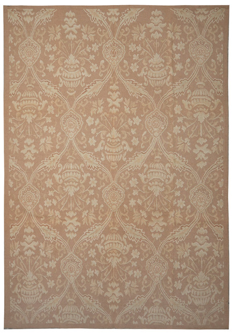 9' x 13' French design flat weave rug with ivory urn and trellis pattern