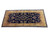 Angled full-length view of the navy and camel gold antique Sarough gallery rug, 9x20 size